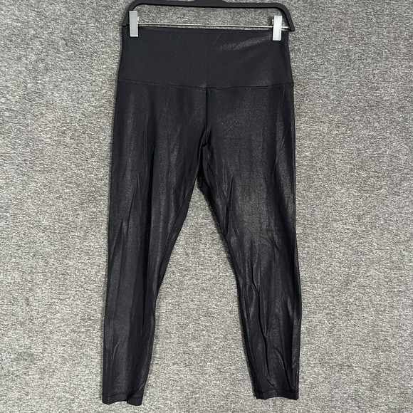 Lululemon‎ Leggings Womens 10 Black High Rise Shiny Wunder Under Yoga Pants Gym - Picture 1 of 9